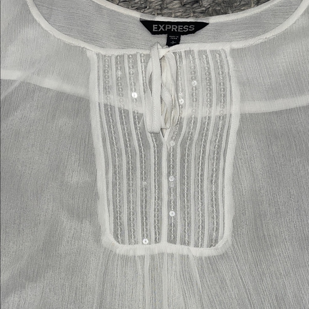 Express Sheer white Blouse with Keyhole Detail - Picture 2 of 3